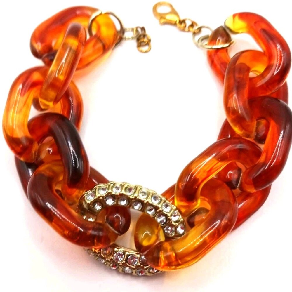 Bronze Acrylic Chain  + Rhinestone Bracelet 7 Inches